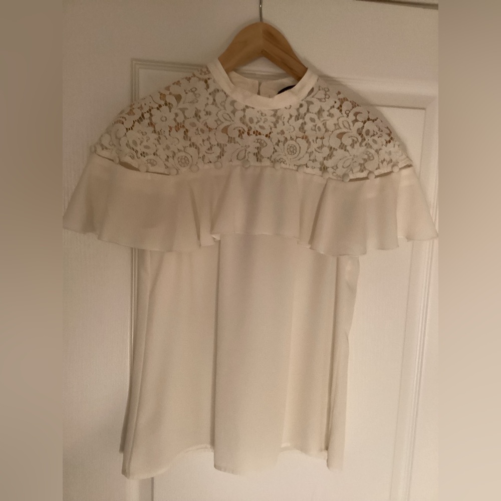 EXPRESS Mock Neck Lace Yoke Bottom blouse